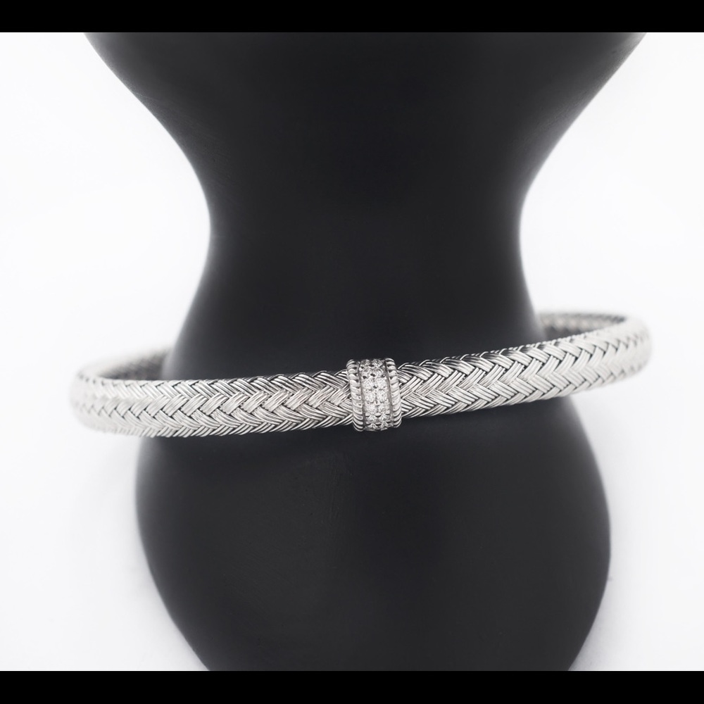 Charles Garnier 925SS Bar Diamond Cuff Bracelet